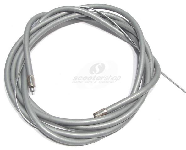 Throttle cable for Vespa PX,PE,T5 with barrel nipple, sleeve and solder, grey, with length of cable 1680 mm, d cable 1,25mm, d sleeve 5,0 mm, steel,  length of sleeve=1560 mm.
